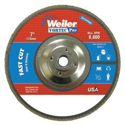 Weiler® Vortec Pro® Abrasive Flap Discs, Mounting:Threaded Hole, Grit:60, Speed [Max]:8,600 rpm