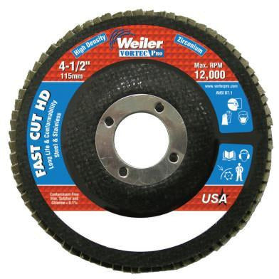 Weiler® Vortec Pro® Abrasive Flap Discs, Mounting:Arbor Hole, Grit:60, Speed [Max]:12,000 rpm