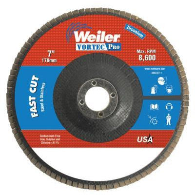 Weiler® Vortec Pro® Abrasive Flap Discs, Mounting:Arbor Hole, Grit:40, Speed [Max]:8,600 rpm