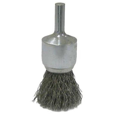 Weiler® Vortec Pro® Stem Mounted Crimped Wire End Brushes, Brush Diam:3/4 in, Wire Size [Nom]:0.0104 in