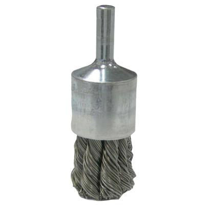 Weiler® Vortec Pro® Stem Mounted Knot Wire End Brushes, Bristle Diam:0.02 in