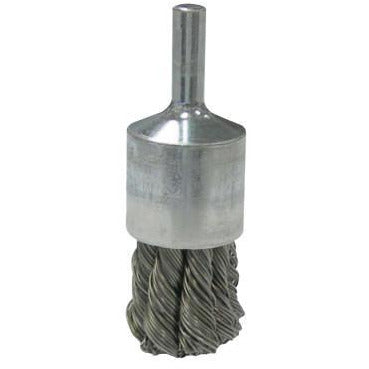 Weiler® Vortec Pro® Stem Mounted Knot Wire End Brushes, Bristle Diam:0.014 in