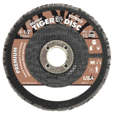 Weiler® Tiger® Disc Angled Style Flap Discs, Body Material:Phenolic Backing, Arbor Diam [Nom]:5/8 in